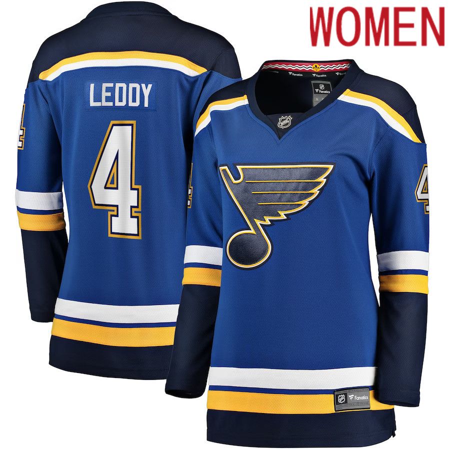 Women St. Louis Blues #4 Nick Leddy Fanatics Branded Blue Home Breakaway Player NHL Jersey